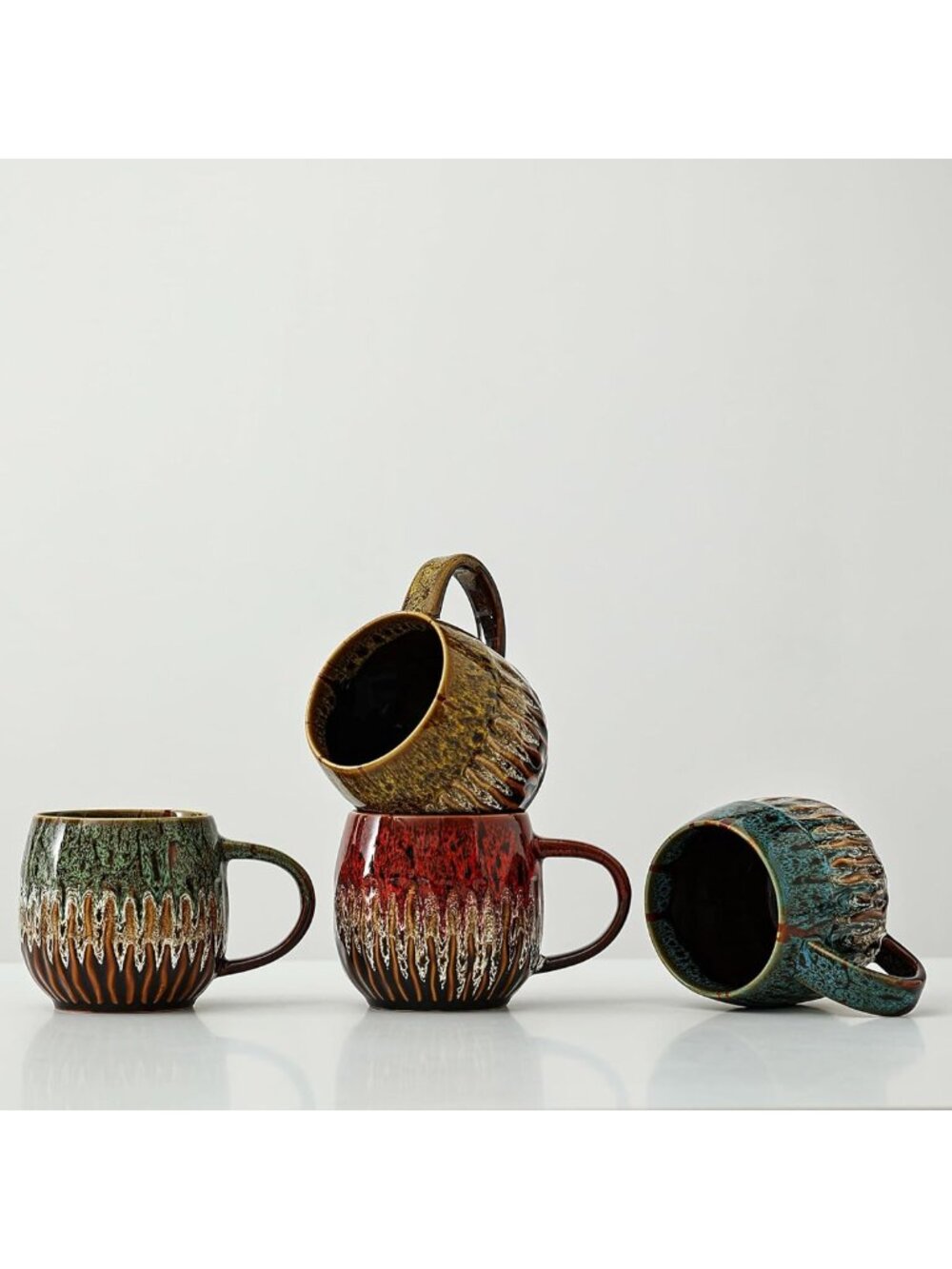 Set of 4 Large Colorful Ceramic Coffee Mugs - 20oz, Perfect for Home & Office